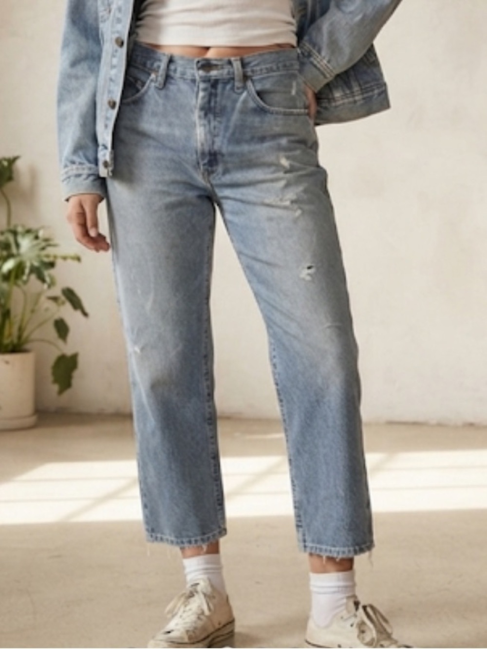 LEE Vintage 90s Relaxed Fit Straight Leg Cropped Jeans Distressed Size 14